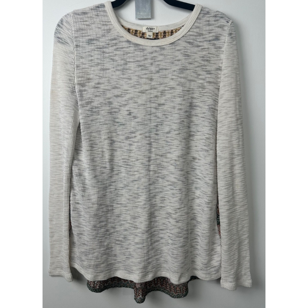 Dylan Ivory Textured Long Sleeve Top with Colored Detailed Back Panel.